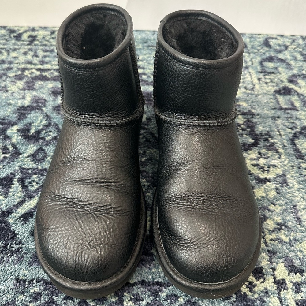 UGG Black Leather Mini Boots